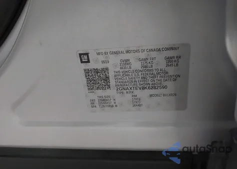 2019 Chevrolet Equinox Lt z USA, uszkodzony, nr VIN 2GNAXTEV8K6282590